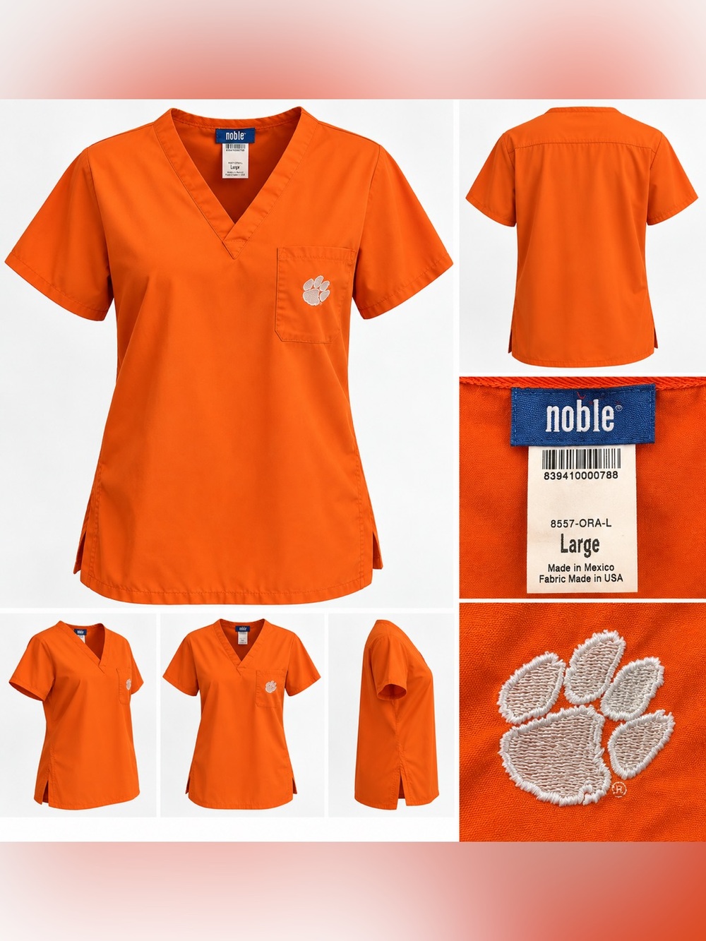 Clemson Tigers Orange Scrub Top Large Embroidered Paw Medical Workwear